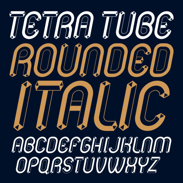 istock Vector trendy modern capital, uppercase English alphabet letters collection. Unlike italic rounded type font, script from a to z can be used for poster creation. Made using geometric tetra tube design. 950403772