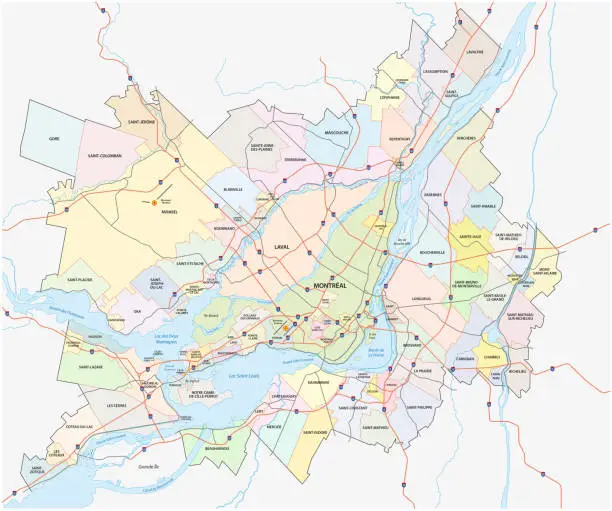 Vector illustration of greater montreal administrative and political map