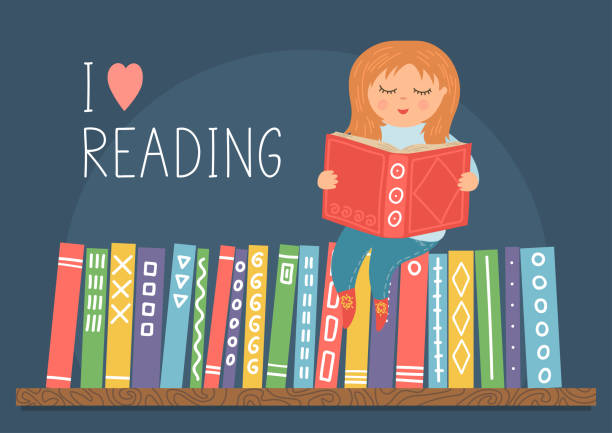ilustrações de stock, clip art, desenhos animados e ícones de i love reading. - book book spine in a row library