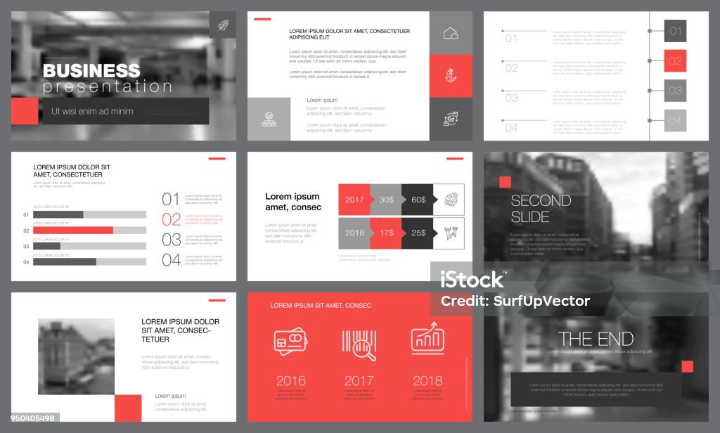 Black, red, and white elements for slide templates Black, red, and white infographic elements for presentation slide templates. Business concept can be used for annual report, trade flyer and banner Infographic stock vector