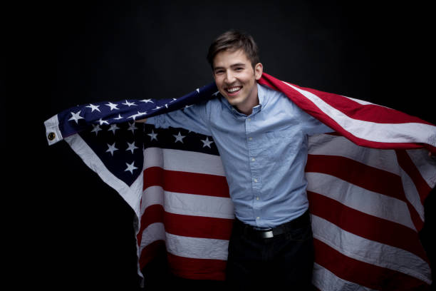 istock Happy man wearing the American Flag 950406080