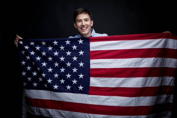istock Happy man wearing the American Flag 950408202