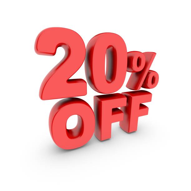 istock 20 percent off promotion. Discount sign. Red text is isolated on white. 950410248