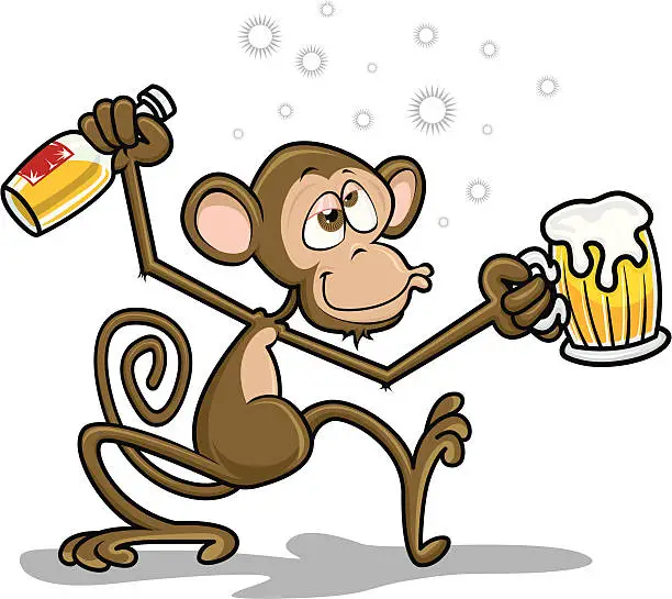 Vector illustration of Drunk Monkey - Circus Icons - Vector Illustration