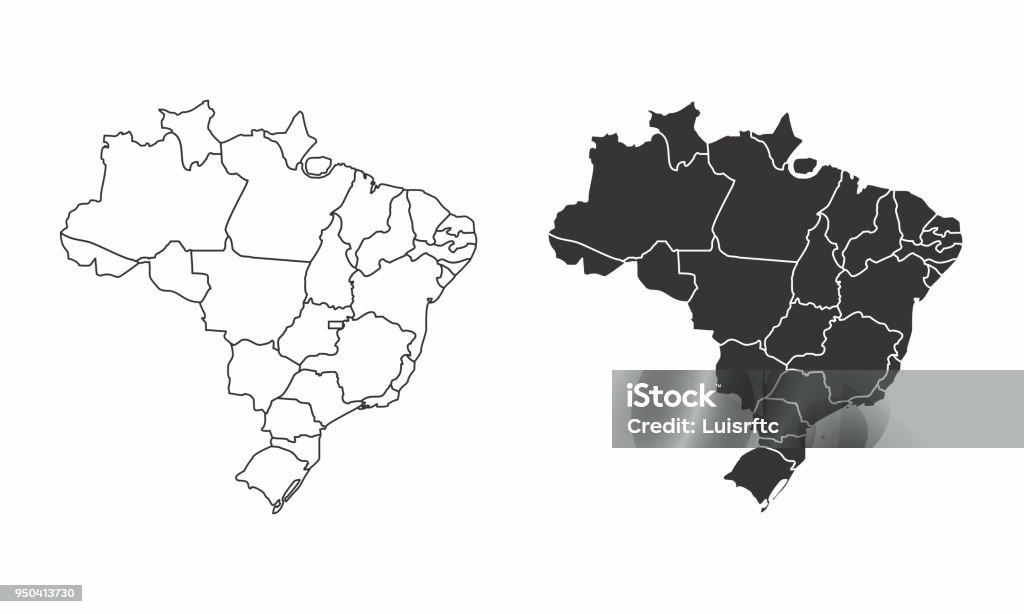 Maps of Brazil Simplified maps of Brazil with state divisions. Black and white outlines. Brazil stock vector