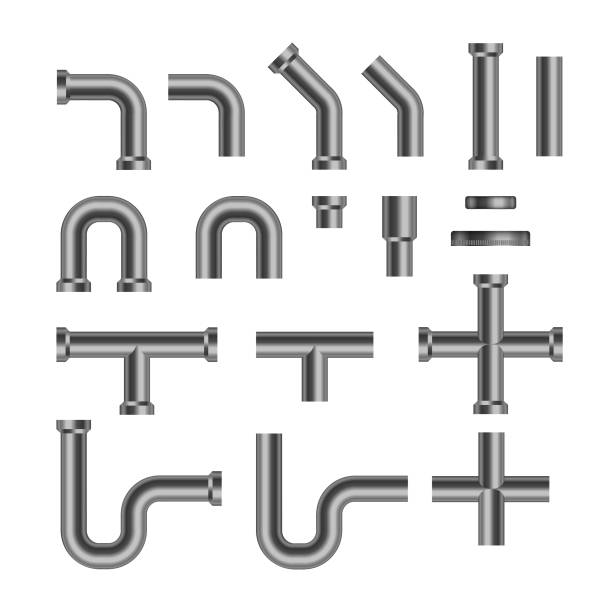 istock Set of metallic copper sewer pipes. Isolated on white background. Stock vector illustration. 950421070