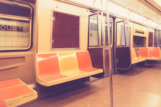 istock Vintage style New York City subway car interior 950428530