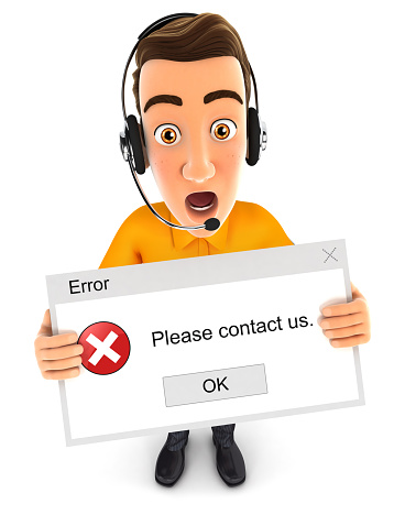 3d man holding an error message, illustration with isolated white background