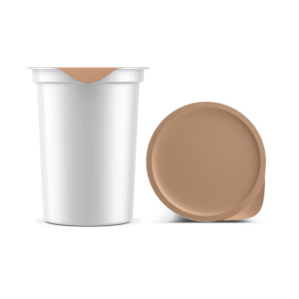 istock White Yogurt Cup with Golden Foil Lid Mockup, Cover top view 950430116