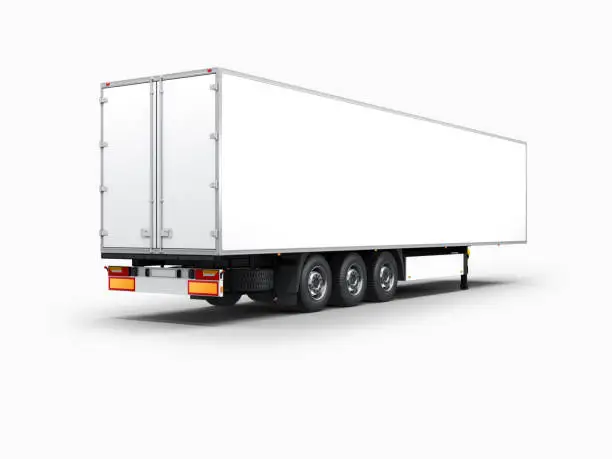 White Semi Trailer Mockup, isolated on gray, 3d rendering