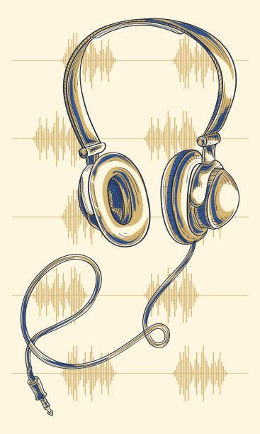 ilustrações, clipart, desenhos animados e ícones de fones de ouvido musicais mão desenhada - listening music illustration and painting hand drawn