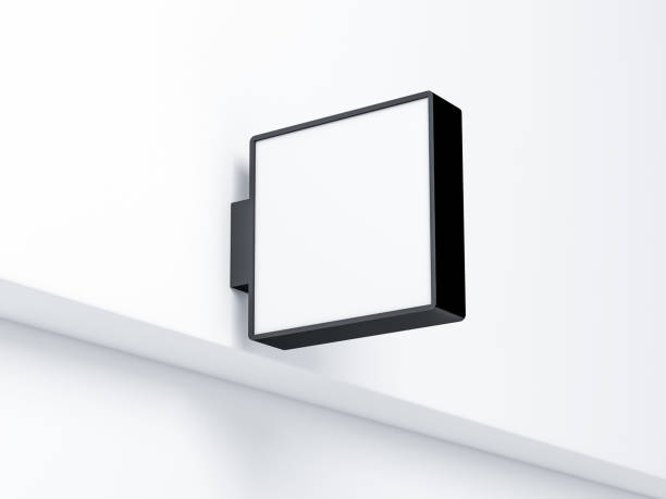 square store sign lightbox mockup mounted on the wall - lightbox imagens e fotografias de stock