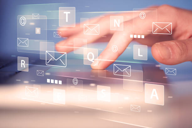 istock Hand typing on keyboard with digital tech icons 950438822
