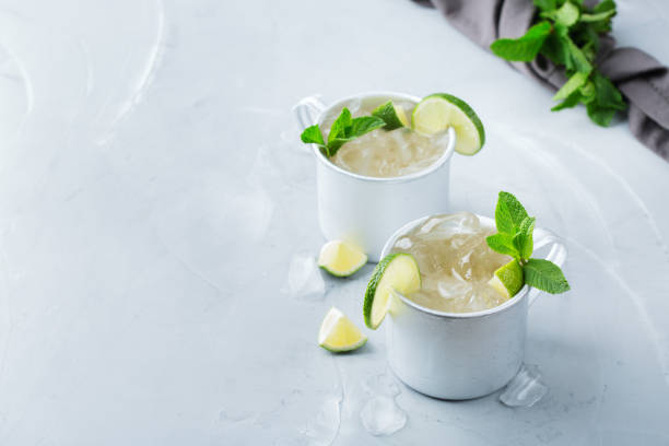 istock Moscow mule cocktail with vodka, ginger beer, lime and mint 950439378