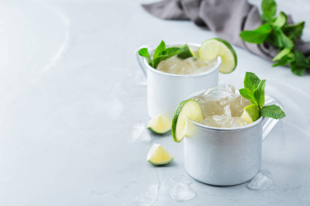 istock Moscow mule cocktail with vodka, ginger beer, lime and mint 950439464