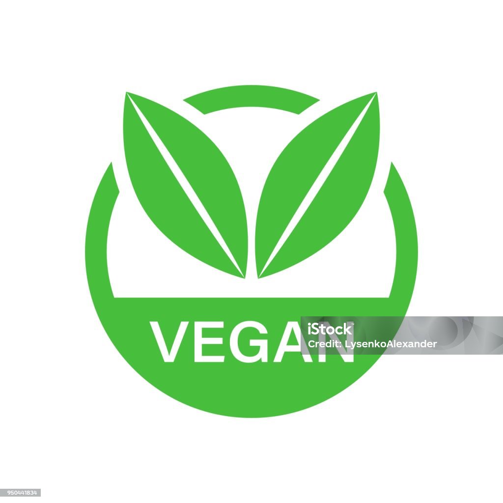 Vegan sello insignia vector icono estilo plano. Ilustración de sello vegetariano sobre fondo blanco aislado. Concepto de alimento natural ECO. - arte vectorial de Comida vegana libre de derechos