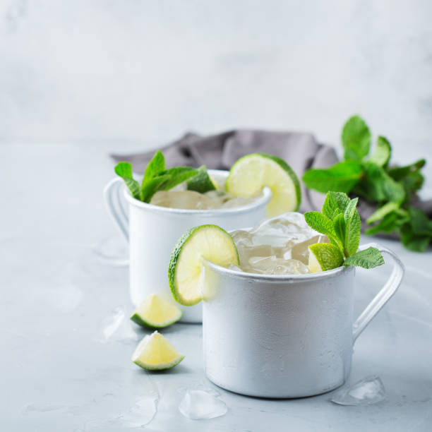 istock Moscow mule cocktail with vodka, ginger beer, lime and mint 950442066