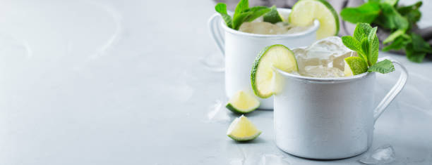 istock Moscow mule cocktail with vodka, ginger beer, lime and mint 950442106