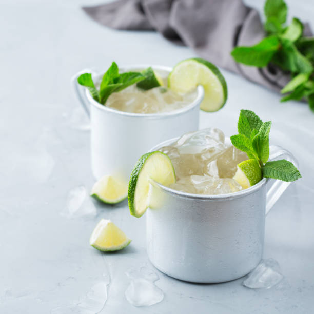 istock Moscow mule cocktail with vodka, ginger beer, lime and mint 950442148