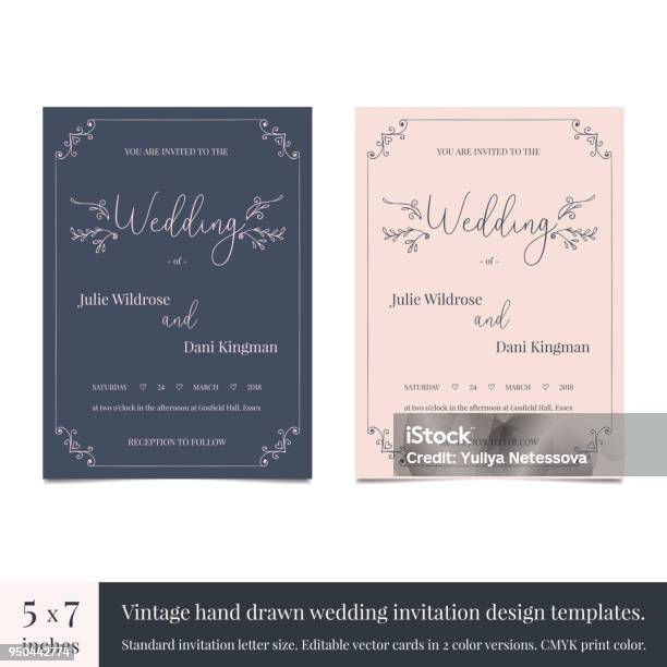 Hand Drawn Doodle Wedding Invitations Design Template Hand Drawn Invitations Wedding Card Design With Vintage Flourishes Vintage Wedding Card Design Templates For Marriage Invitation Letter Format Stock Illustration - Download Image Now