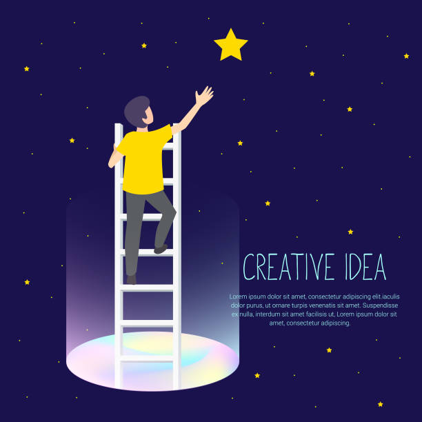 istock Businessman on a ladder to pick the star above cloud. Vector Illustration Business concept a ladder Corporate of success. 950445608