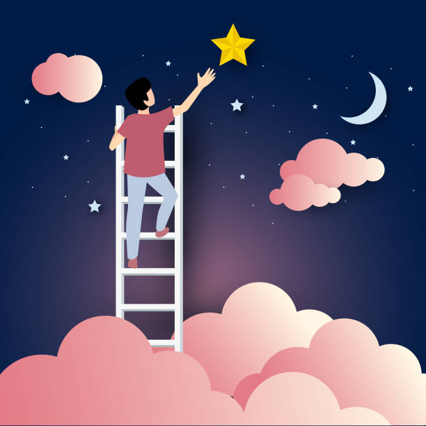 istock Businessman on a ladder to pick the star above cloud. Vector Illustration Business concept a ladder Corporate of success. 950445616