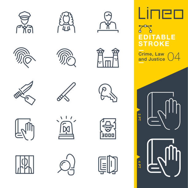 Lineo Editable Stroke - Crime, Law and Justice line icons Vector Icons - Adjust stroke weight - Expand to any size - Change to any colour police stock illustrations