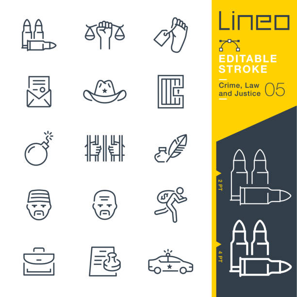 Lineo Editable Stroke - Crime, Law and Justice line icons Vector Icons - Adjust stroke weight - Expand to any size - Change to any colour detainee stock illustrations