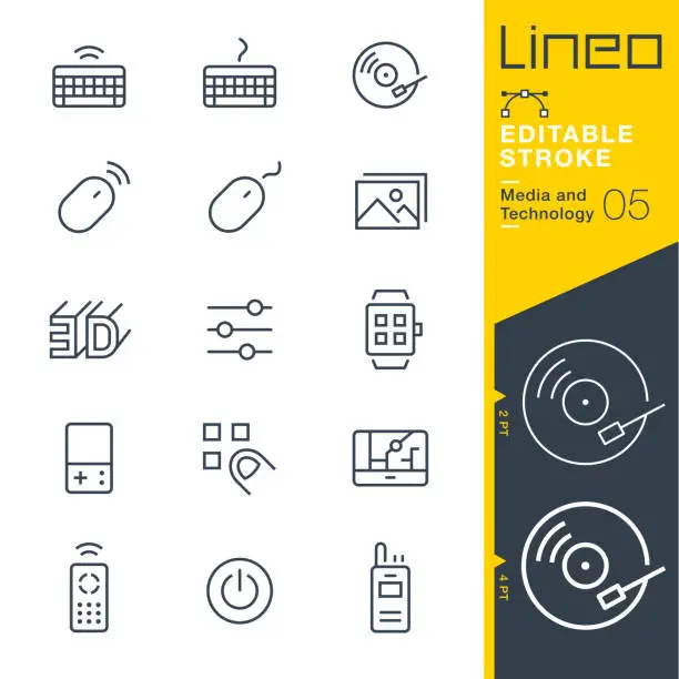 Vector illustration of Lineo Editable Stroke - Media and Technology line icons
