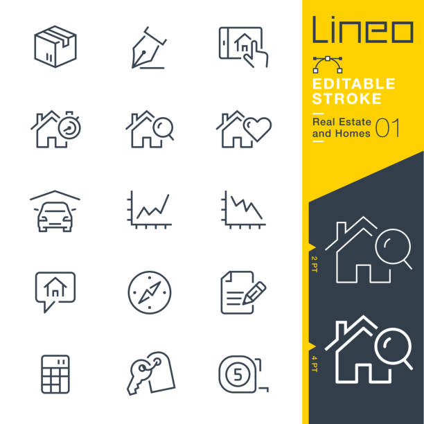 ilustrações de stock, clip art, desenhos animados e ícones de lineo editable stroke - real estate and homes line icons. - calculator symbol computer icon vector