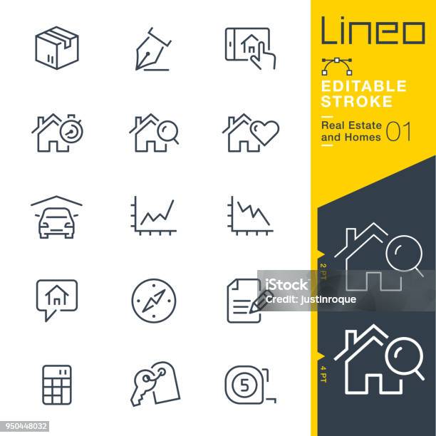Lineo Editable Stroke Real Estate And Homes Line Icons Stock Illustration - Download Image Now