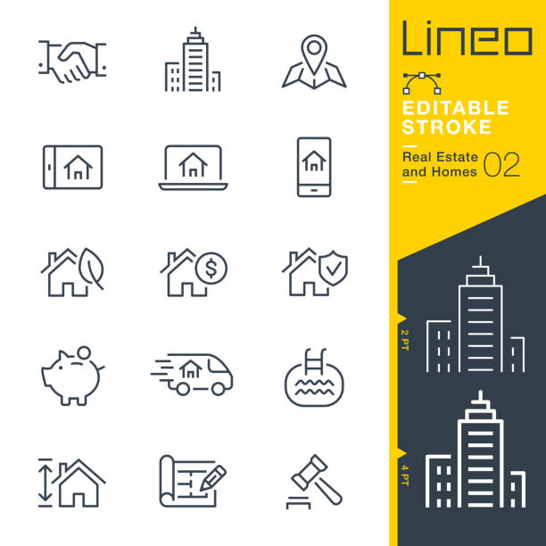 lineo editierbare schlaganfall - immobilien und wohnungen linie symbole. - vendor stock-grafiken, -clipart, -cartoons und -symbole