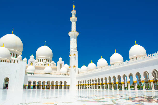 Abu Dhabi, UAE - February 04, 2018: View of the Sheikh Zayed Grand Mosque in Abu Dhabi, the largest mosque in UAE