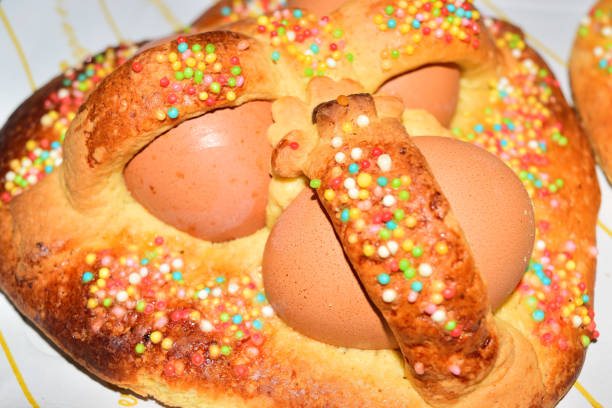istock Traditional Sicilian Easter cookies with eggs named cuddure 950450974