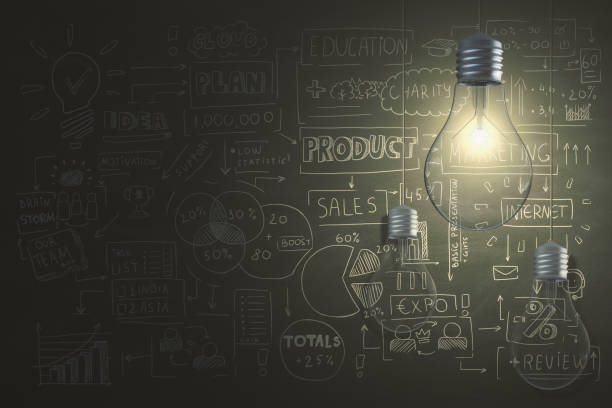 istock Glowing lamps with business sketch 950460048
