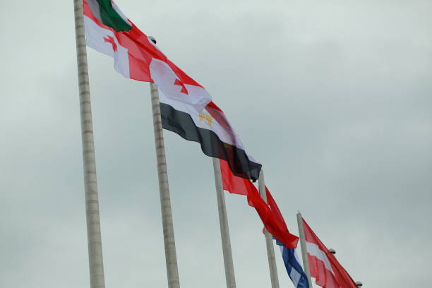 istock Flags of different countries on the background of the sky 950464410