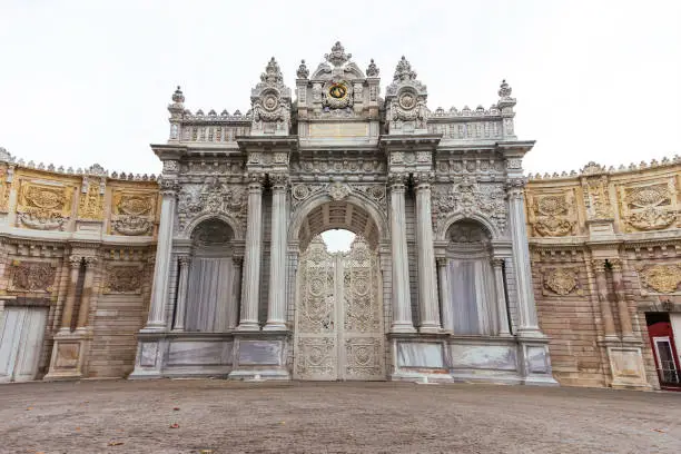 Main entrance door and gate of dolmabahce palace in Istanbul, Turkey