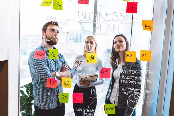 istock Employees looking at their daily plan on the glass wall 950468030