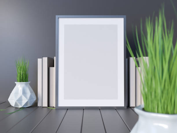 istock Mock up, hipster background, 3d illustration poster,  render,  rendering,  retro,  room,  style,  table,  template,  up,  wall 950473878