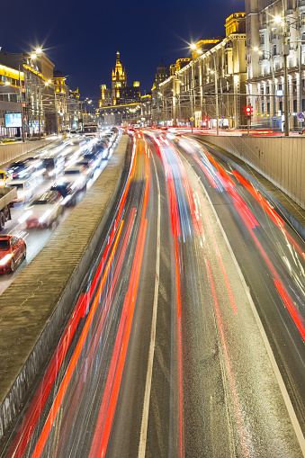 Blue hour traffic in Moscow Russia