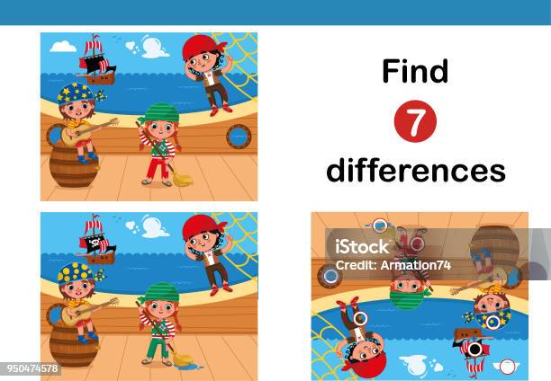 Find 7 Differences Education Game For Children Stock Illustration - Download Image Now - Contrasts, Discovery, Leisure Games
