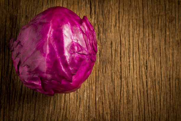 cabbage purple on wooden. kitchen. morning