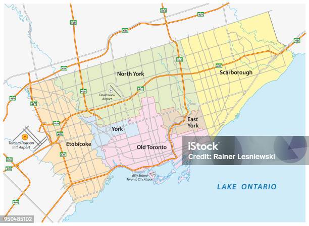 Toronto Administrative And Political Map Stock Illustration - Download Image Now - Map, Toronto, City