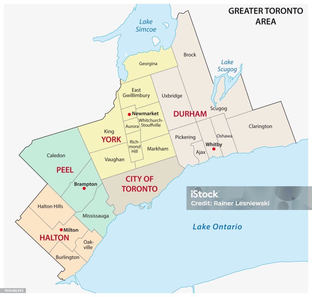 greater toronto area administrative and political map greater toronto area administrative and political vector map Map stock vector