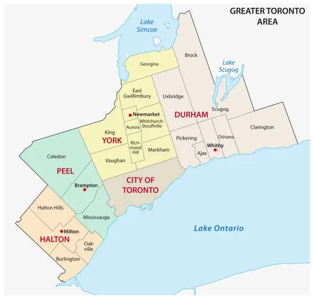 Vector illustration of greater toronto area administrative and political map