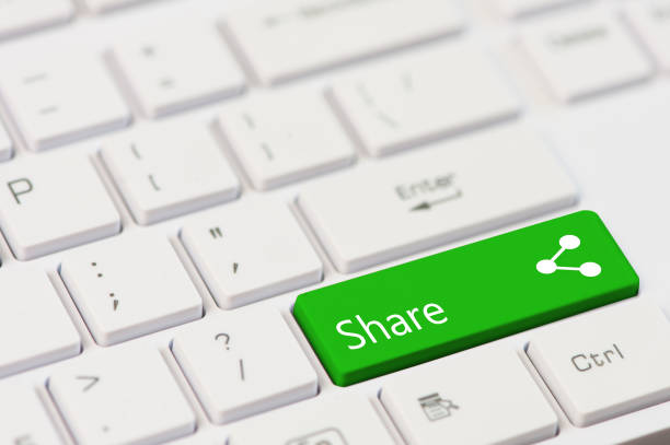 istock Green key with text Share and icon on white laptop keyboard 950489160