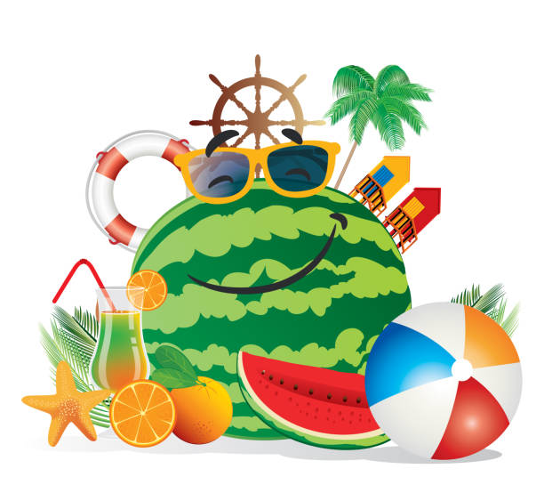 illustrations, cliparts, dessins animés et icônes de melon d’eau et de plage - tropical climate florida backgrounds island