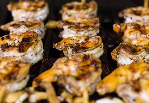 appetizing fried shrimp with sharp specialties grilled close-up blur at the edges point of focus in the center