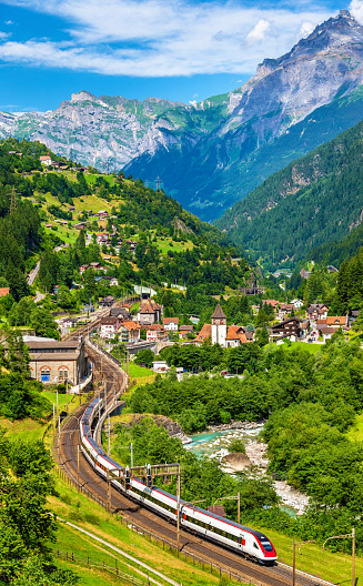 Express train at old the Gotthard railway. The traffic will be diverted to the Gotthard Base Tunnel in December 2016.