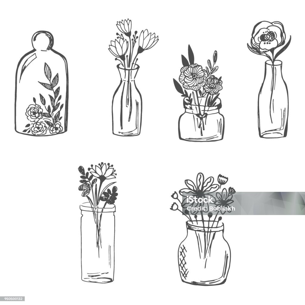 Flowers in vase, hand drawn, sketch Vase stock vector